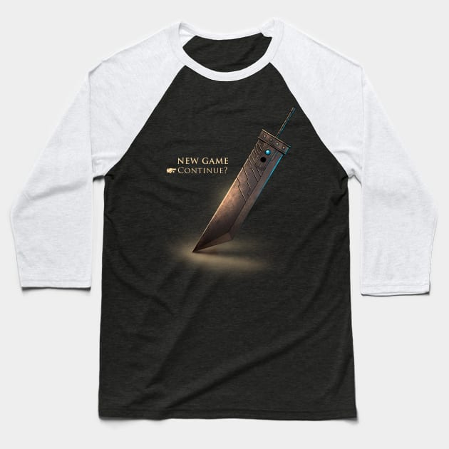 Continue playing - New Game Final Fantasy VII Title Screen - Video Game Baseball T-Shirt by BlancaVidal